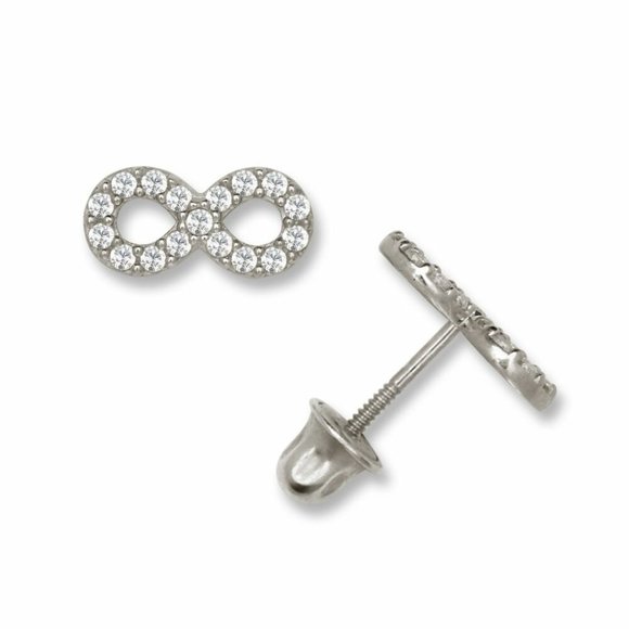 Authentic 14K Solid Gold 8x4mm Delicate Infinity Eternal Love Stud Earrings - Picture 4 of 4